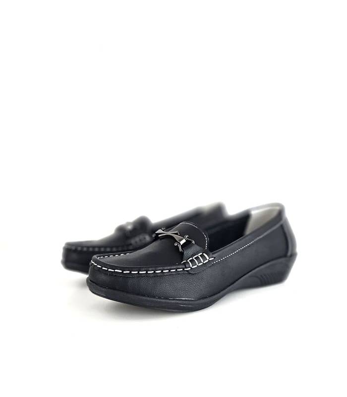 mocasínes piel mujer negros cuña Vicmart primavera
