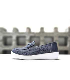 Vista lateral mocasines mujer Doctor Cutillas verano azules