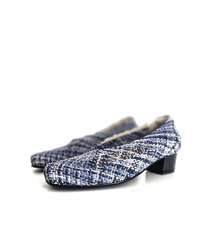 zapatos salón mujer rejilla azul noche