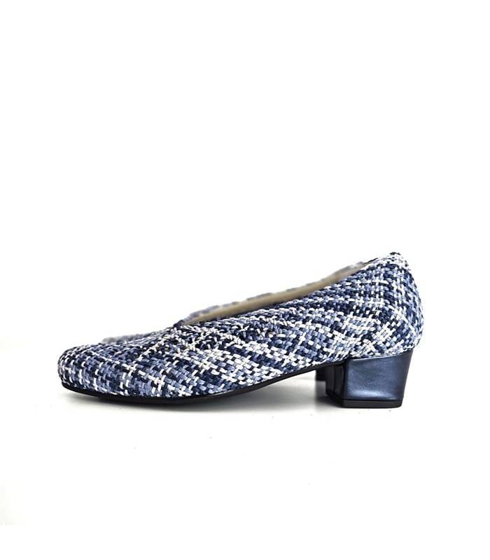 zapatos salón mujer cómodos azul, vista lateral