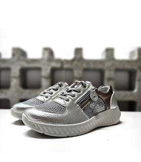 Zapatos deportivos mujer anchos Suave Leyland plata con cremallera lateral