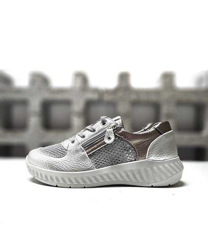 Zapatos deportivos cómodos mujer piel metalizada y malla transpirable