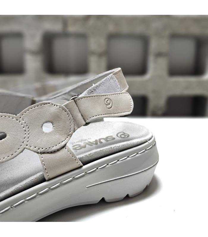 sandalias mujer velcro talón Suave blanco plata