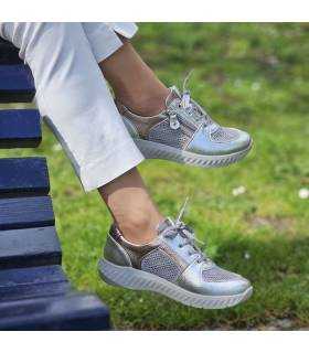 Zapatos deportivos mujer anchos piel metalizada puestos
