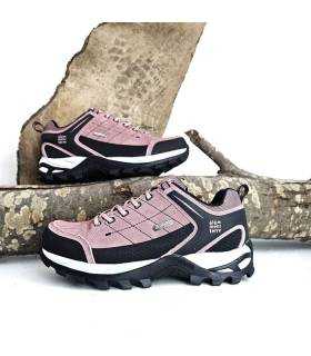 Vista lateral zapatillas trekking mujer Élémenterre Sonora rosa calzado montaña liger