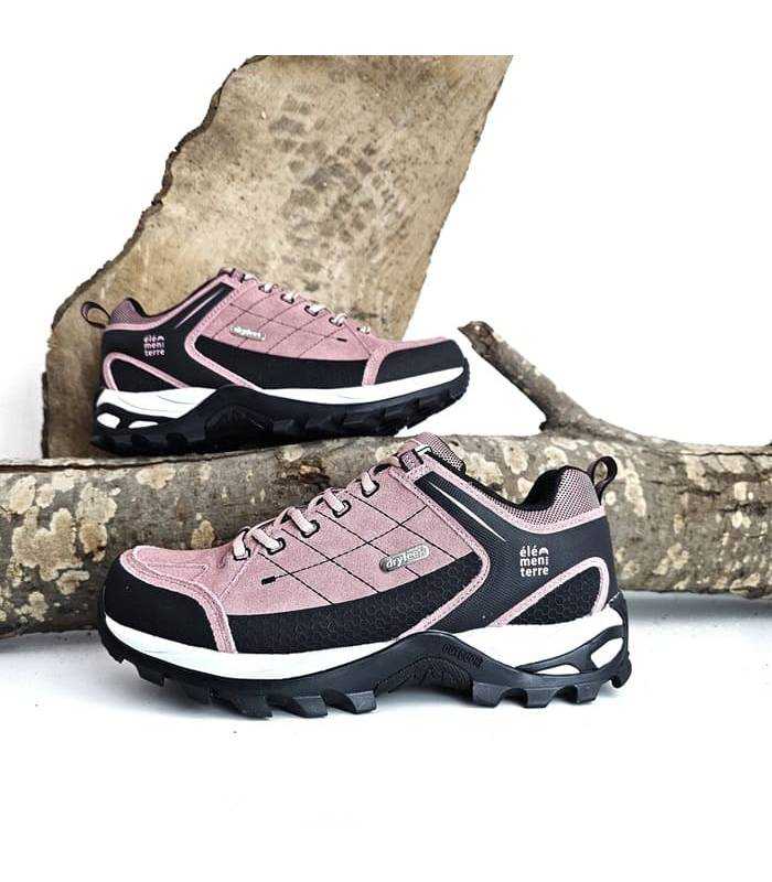 Vista lateral zapatillas trekking mujer Élémenterre Sonora rosa calzado montaña liger