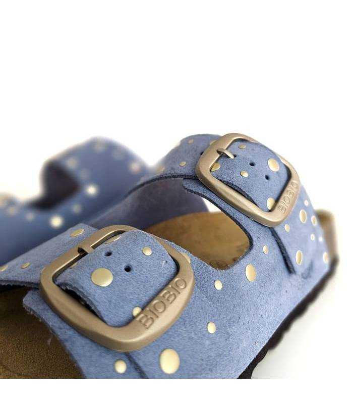 detalle piel sandalias bio azul mujer