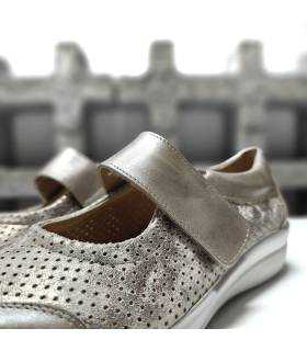 lateral merceditas confort mujer beige dorado suela ligera