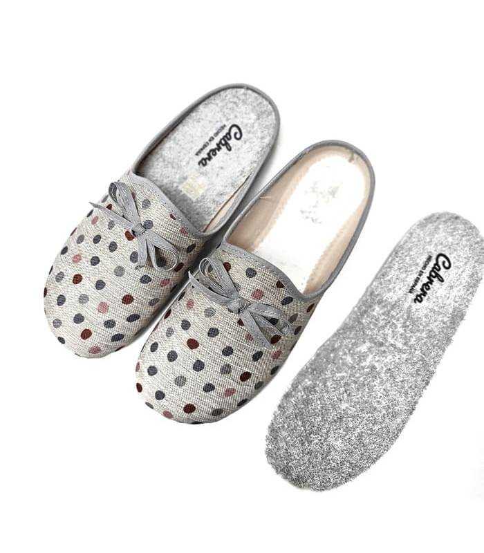 zapatillas casa mujer plantilla extraíble lunares grises