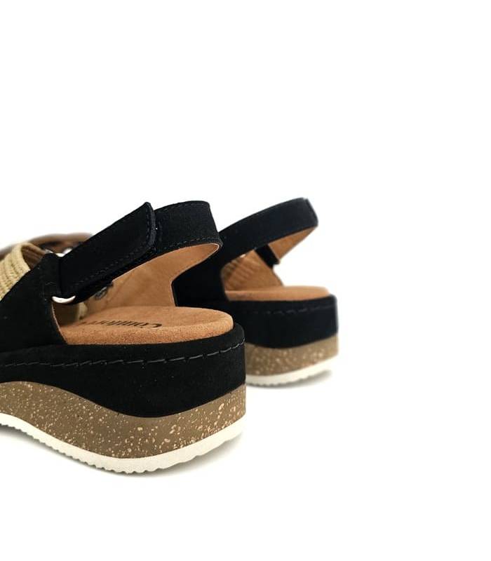 Comfort Class sandalias negras cuña trasera