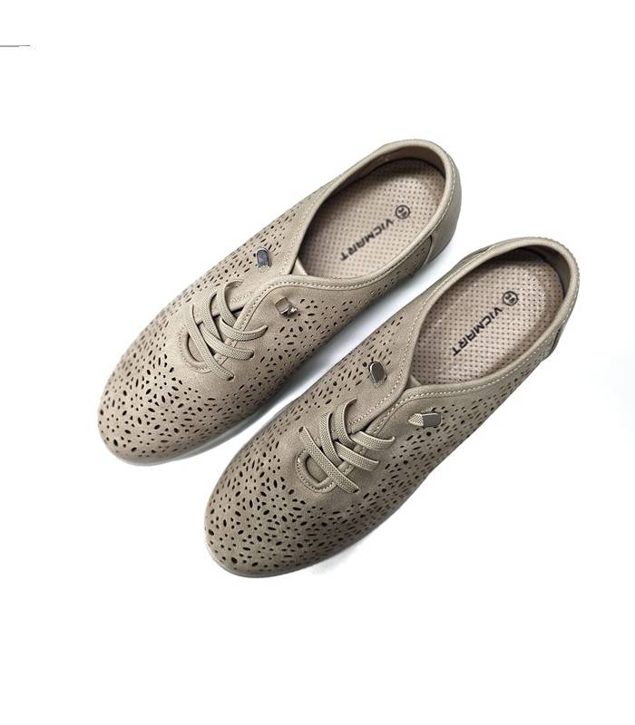 deportivos beige casual mujer fabricados en España, vista superior