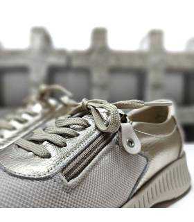 zapatillas mujer anchas piel beige con cremallera lateral