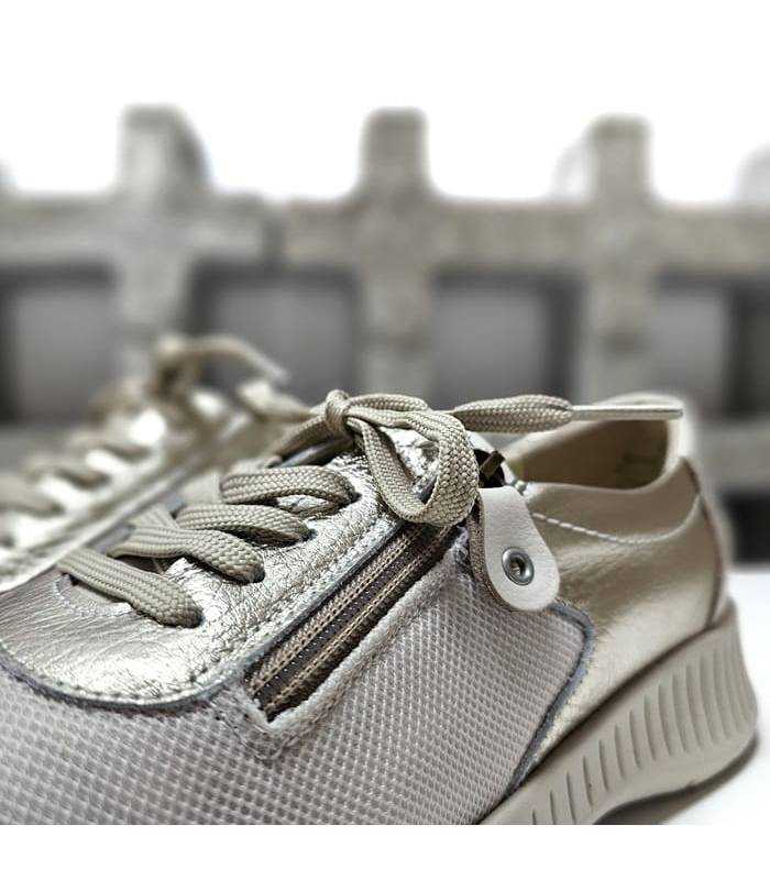 zapatillas mujer anchas piel beige con cremallera lateral