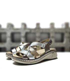 sandalias Suave by Leyland metalizadas plata oro mujer