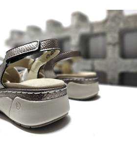 sandalias velcro mujer confort piel plata