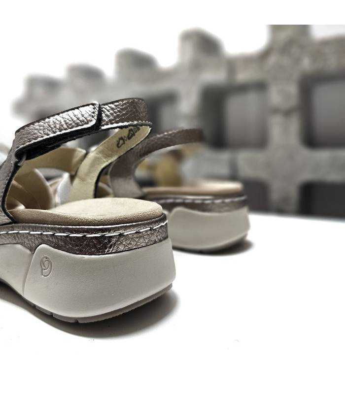 sandalias velcro mujer confort piel plata