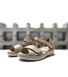 sandalias cómodas mujer velcro piel beige