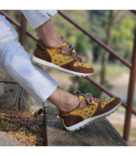 zapatos deportivos mujer Nival piel marrón y amarilla verano puestos