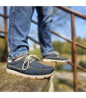 Náuticos azules piel hombre piel verano Baerchi con cordones puestos de rebajas