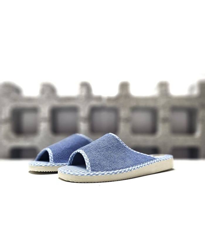 zapatillas casa mujer abiertas rizo azul