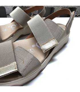 detalle sandalias mujer ajustables velcro horma ancha color topo