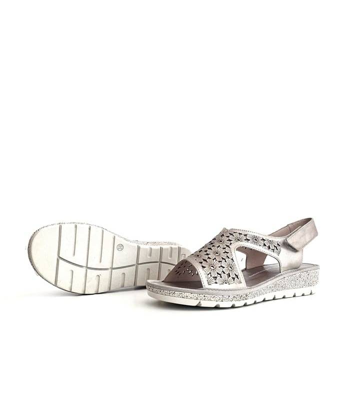 sandalias cuña baja confort mujer plateadas