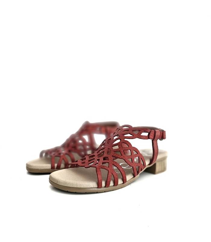 sandalias piel mujer cómodas rojas tacón bajo Leyland