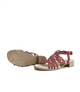 sandalias piel mujer elegantes rojas troqueladas verano