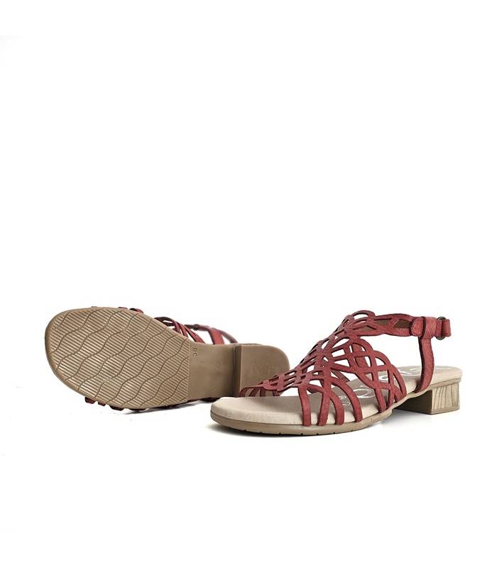 sandalias piel mujer elegantes rojas troqueladas verano