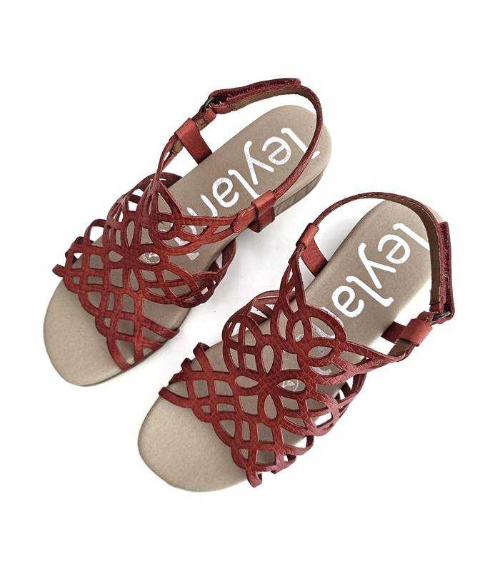 sandalias piel mujer cómodas rojas cierre velcro