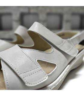 sandalias horma ancha mujer piel beige velcro