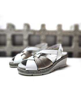 sandalias cómodas mujer piel cuña blanca