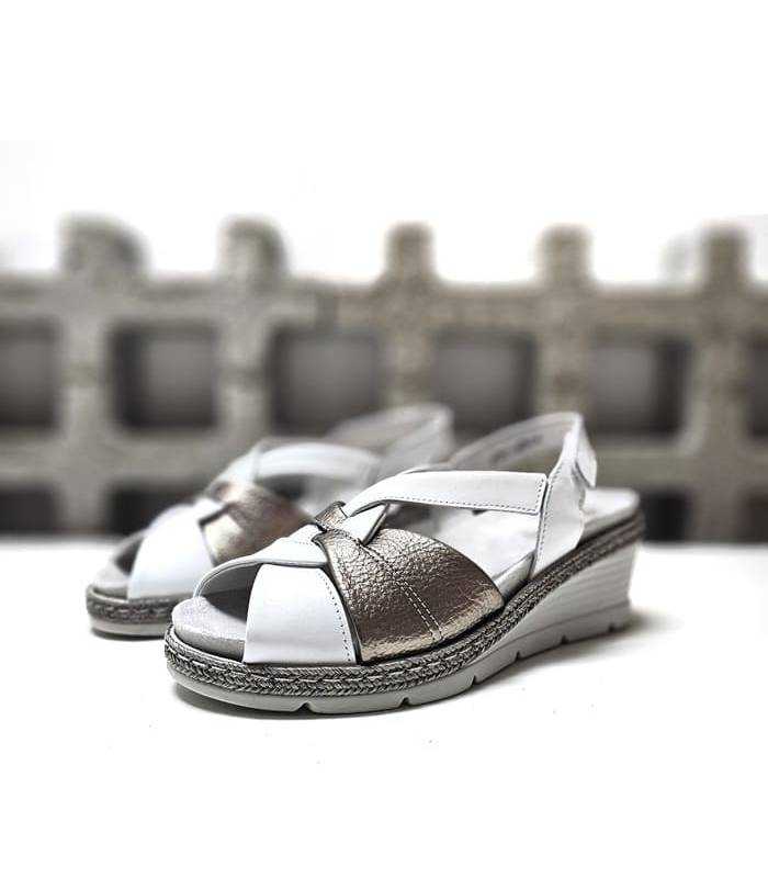sandalias cómodas mujer piel cuña blanca