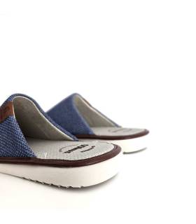 zapatillas casa hombre frescas tejido azul transpirable, trasera