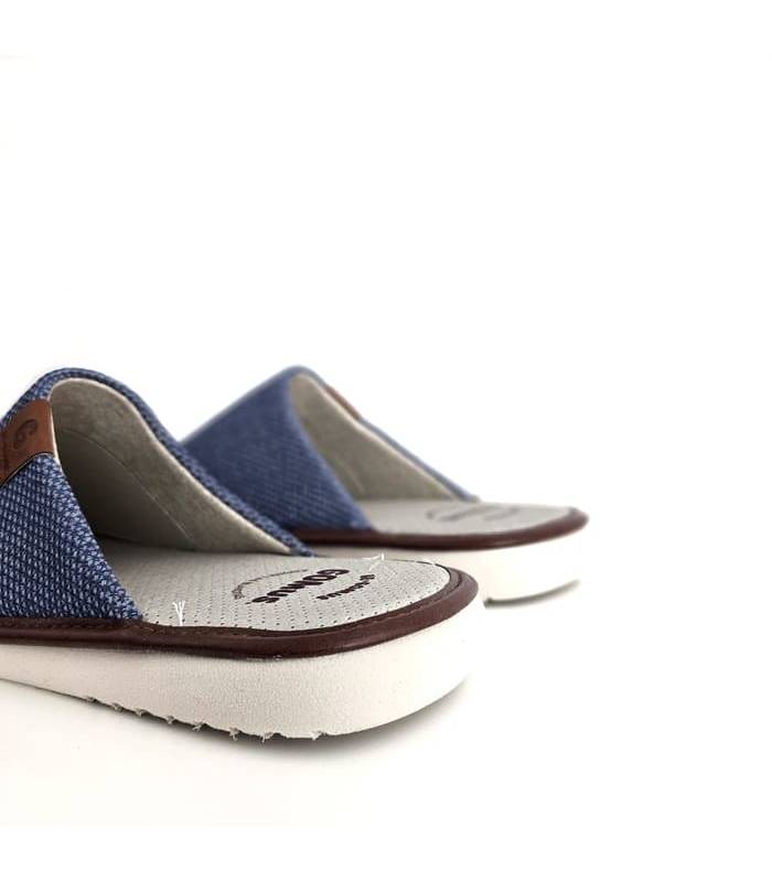zapatillas casa hombre frescas tejido azul transpirable, trasera