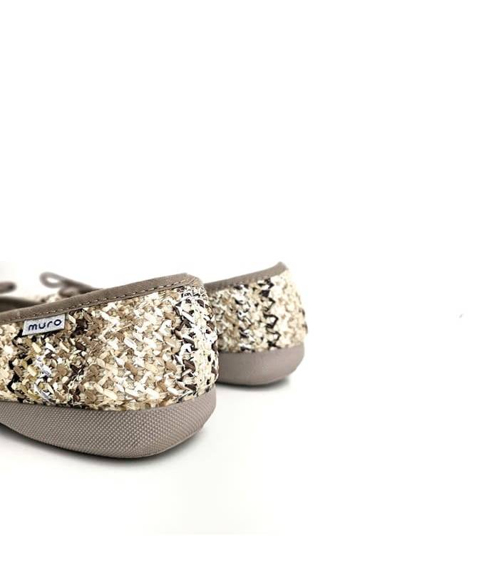 bailarinas mujer España rafia beige suela goma flexible, trasera