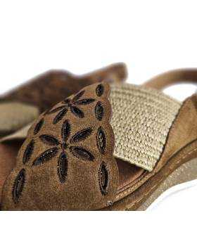 sandalias piel mujer negras detalle flores bordadas