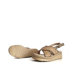 sandalias plataforma piel mujer camel vista superior diseño trenzado