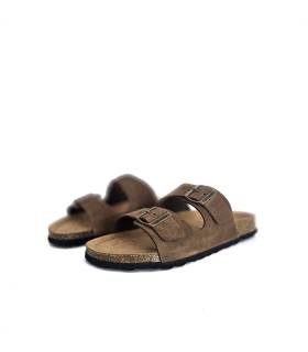 sandalias bio hombre marrón hebillas ajustables piel serraje