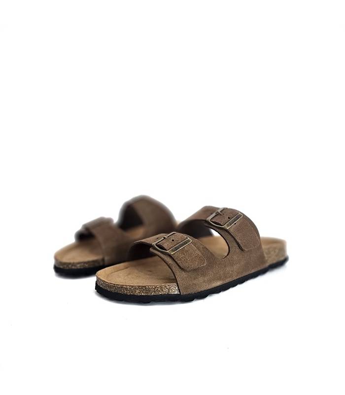 sandalias bio hombre marrón hebillas ajustables piel serraje