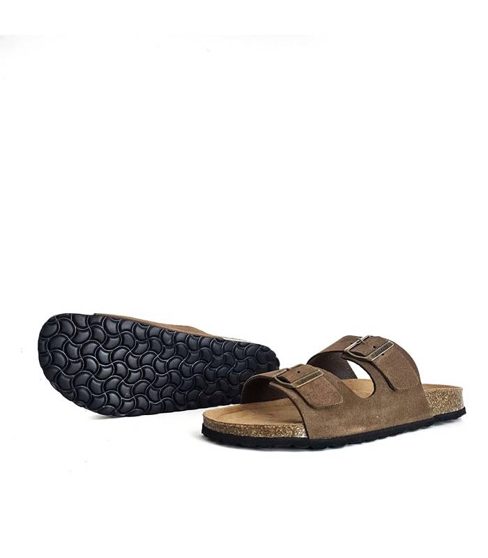 sandalias bio hombre piel marrón suela corcho anatómica