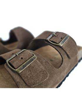 sandalias Autenti hombre bio piel marrón dos hebillas detalle