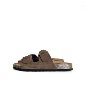 sandalias hombre piel marrón dos hebillas suela bio Autenti