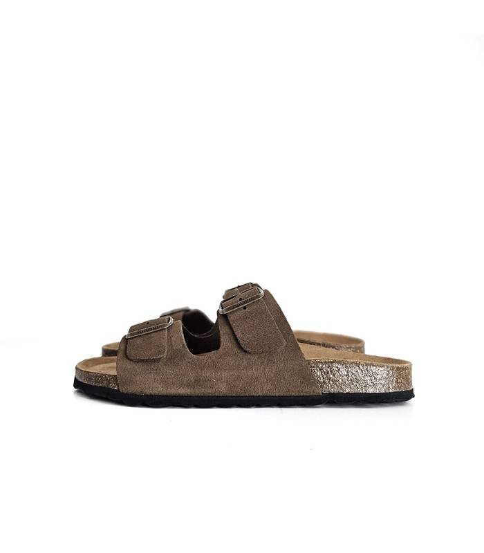 sandalias hombre piel marrón dos hebillas suela bio Autenti