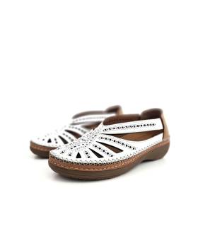 zapatos piel mujer cómodos Vicmart blancos calados suela flexible