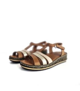 sandalias piel mujer cómodas Vicmart tiras cuero dorado rosa