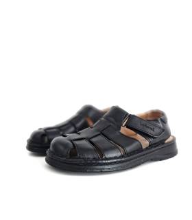 Sandalias cerradas negras piel hombre Leyland, vista lateral.