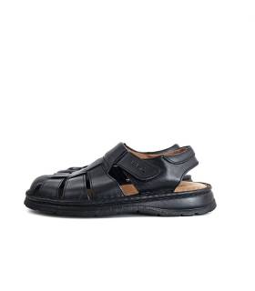 Sandalias hombre cerrada piel negra de Leyland, vista de los perfil