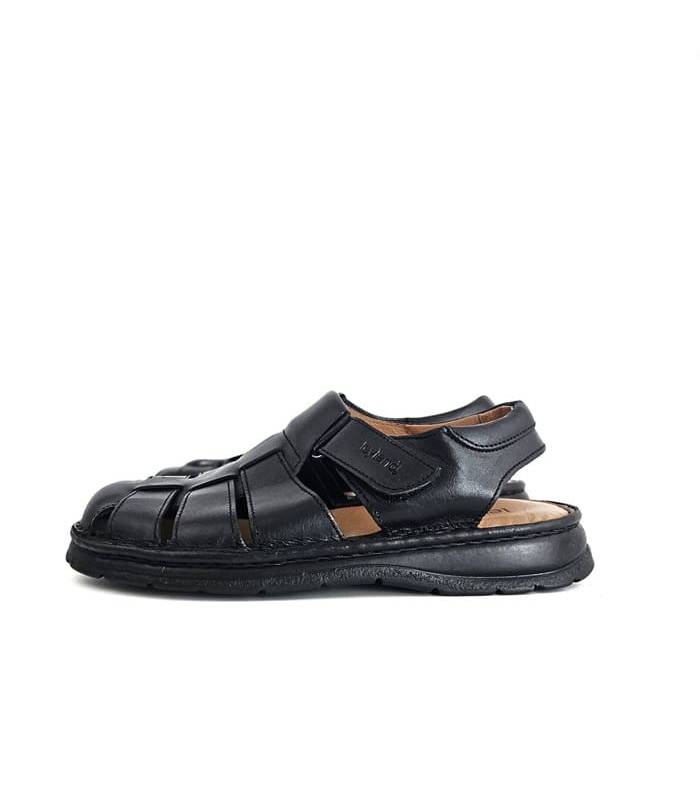 Sandalias hombre cerrada piel negra de Leyland, vista de los perfil