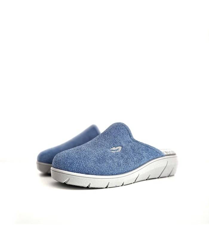 zapatillas casa Plumaflex destalonadas mujer verano rizo azul